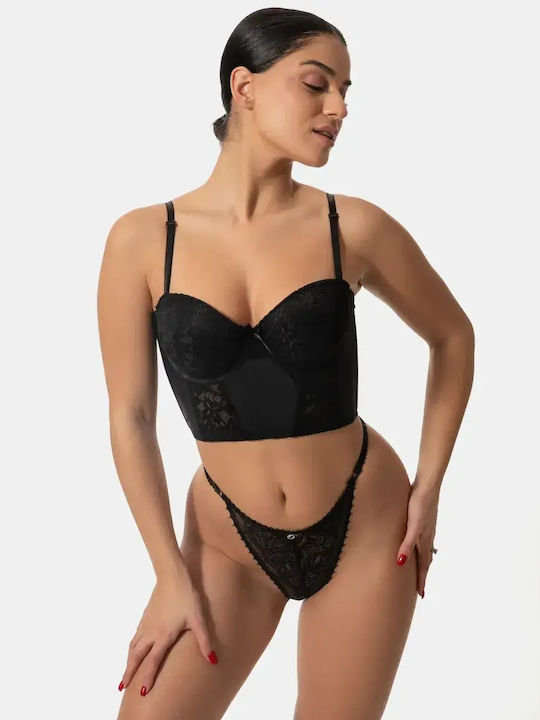 Push Up Lace Corset Sports Bra Black Size S