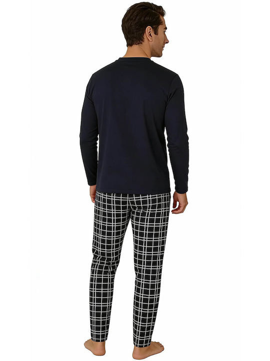 Mad Men's Winter Checked Pajamas Set Navy
