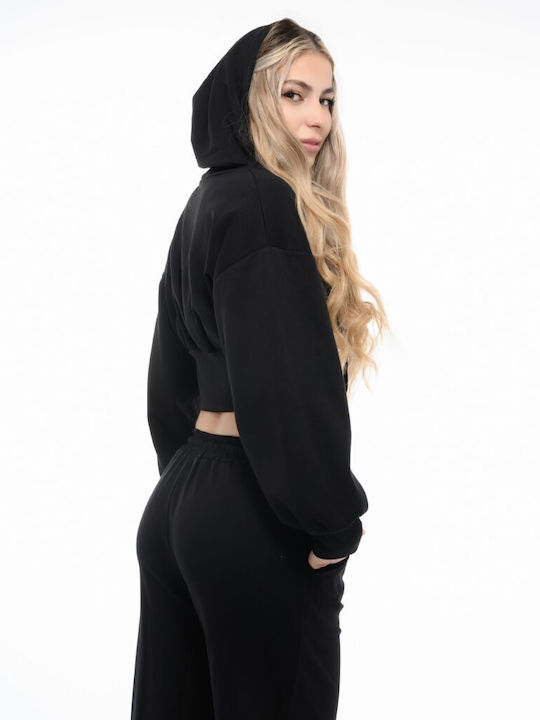 Cropped Women's Sweatshirt Jacket Hooded Black