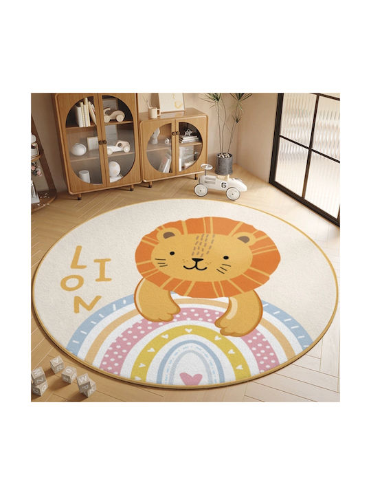 Round Kids Play Rug Lion Laughs Soft 3cm Diameter 120cm