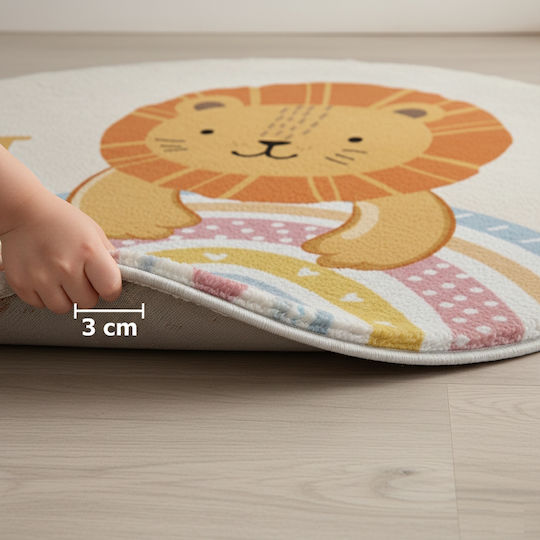 Round Kids Play Rug Lion Laughs Soft 3cm Diameter 120cm