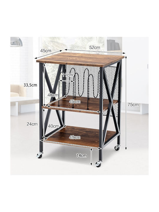 Costway Wooden Kitchen Trolley 3 Tiers Brown 52x45x75cm