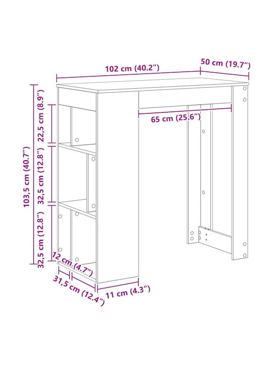 Table Bar Wooden Black Beech 102x50x103.5cm