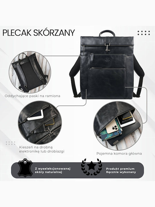 Roll Top Leder Vintage Laptoptasche Urban Schwarz Paolo Peruzzi Sl-02-bl