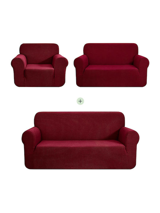 Ehome Jacquard Σετ Ελαστικά Καλύμματα Σαλονιού Μπορντο 3τμχ
