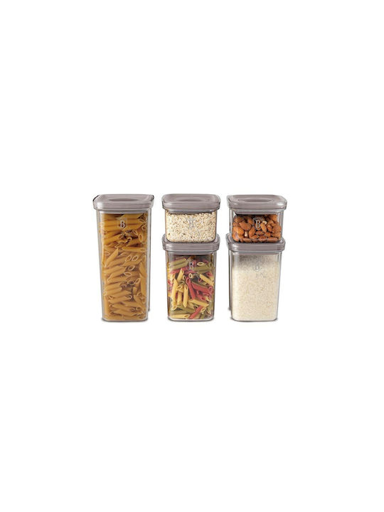 Berlinger Haus Set of 5pcs Jars for Coffee / Sugar / Tea / Pasta / Cereals with Airtight Lid Plastic Brown 460ml