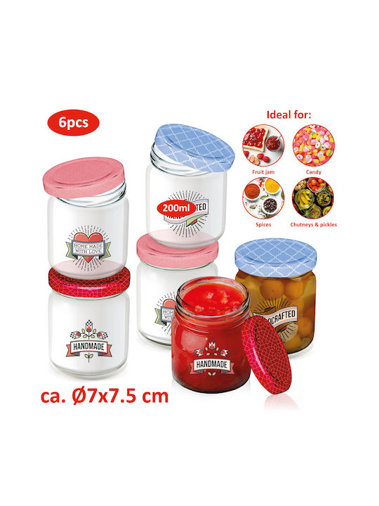 Alpina Set of 6 General Use Transparent Glass Jars with Lid 200ml 6 Pieces
