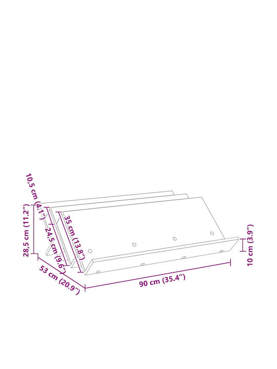 vidaXL Wooden Magazine Rack Gray 53x28.5x90cm