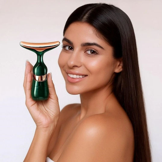 Dispozitiv Masaj Facial 3 În 1 Zola 10.000 Vibrații Minut 3 Capete Interșchimbabile Cu Baterii 13 × 5 × 4 Cm Verde Auriu