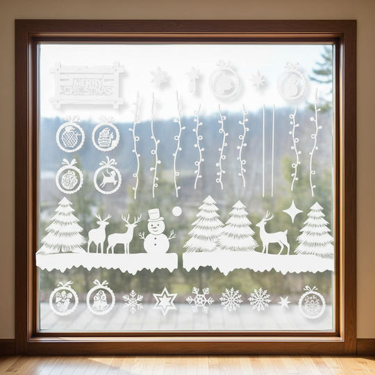 Set Christmas Stickers Zola Window Trees Baubles Reindeer Snowman Residue-Free Removal White