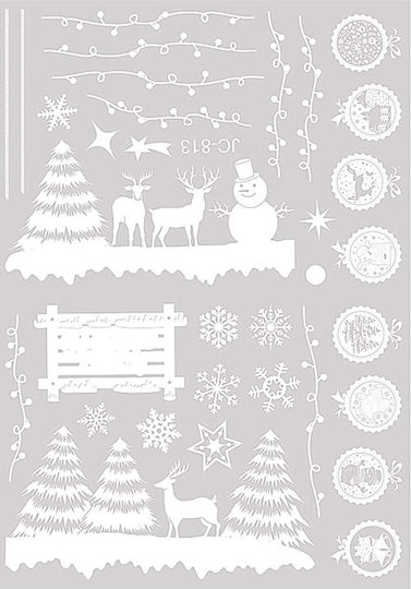 Set Christmas Stickers Zola Window Trees Baubles Reindeer Snowman Residue-Free Removal White