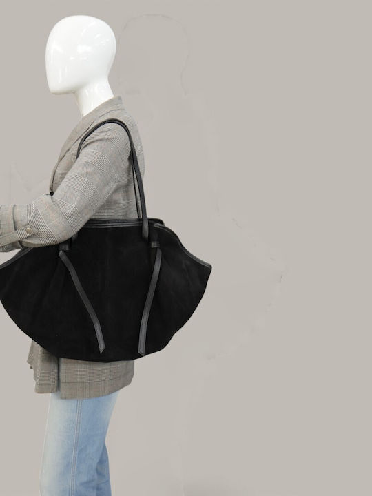 Leather Women's Shopper Bag Suede Black