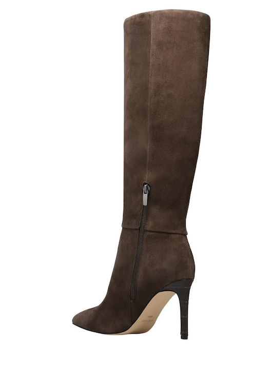 Suede High Heel Women's Boots Brown