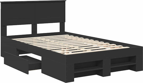Doppelbett Aus Holz Schwarz mit Lattenrost für Matratze 137x203cm
