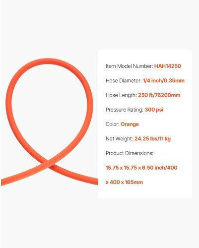 Vevor Flexible Air Hose 6.35mm X 76.2m Hybrid Lightweight Durable Folds 300 Psi Orange Kqrg1ptkqrgrh27az001v0