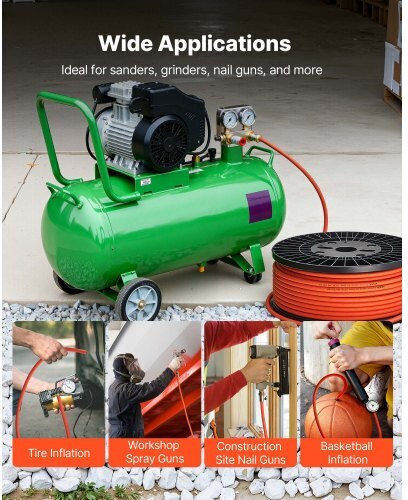 Vevor Flexible Air Hose 6.35mm X 76.2m Hybrid Lightweight Durable Folds 300 Psi Orange Kqrg1ptkqrgrh27az001v0