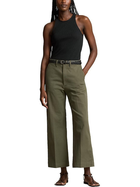 Damen Stoff Capri Hose Khaki