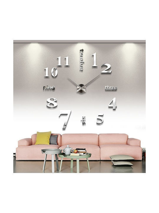 3D Creative Mirror DIY 3D Wall Clock Sticker Mirror Silver Ø120cm