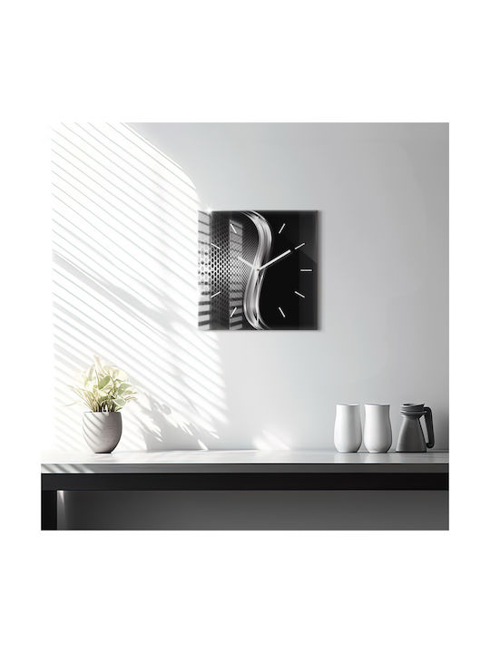 Tulup Silent Ceas de Perete Sticlă Negru 30x30cm