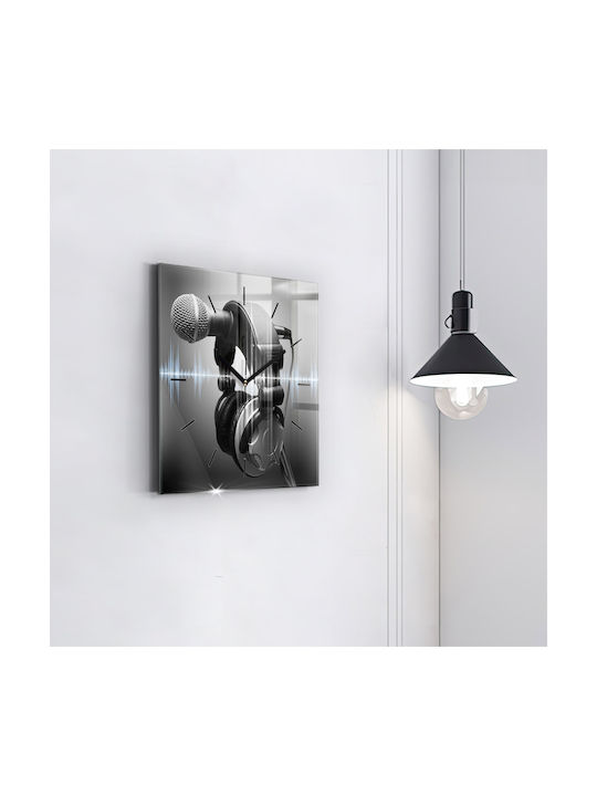 Tulup Silent Ceas de Perete Sticlă Negru 30x30cm