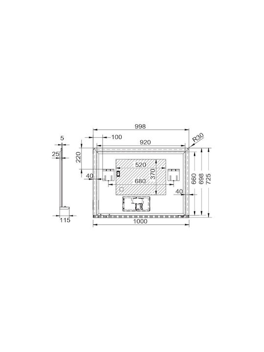 Luminor Καθρέπτης Μπάνιου Led από Πλαστικό 100x72cm