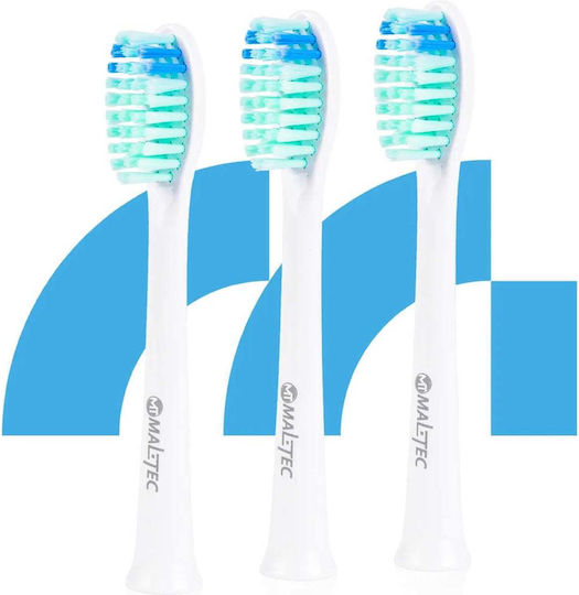 Set 3x Capete Periuță de Dinți Sonic Universale Maltec Peri Densi Ideal pentru Dinți Sensibili Gingii Alb