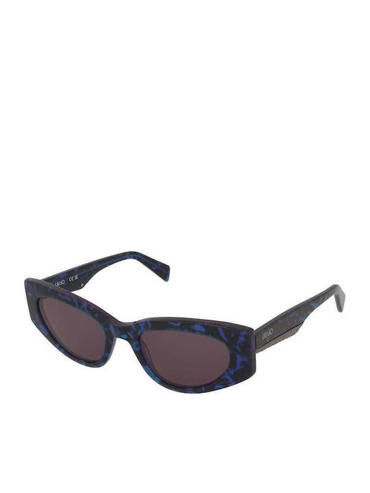 Liu Jo Women's Sunglasses with Brown Tartaruga Plastic Frame and Blue Gradient Lens
