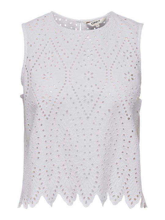 Bluza Damă Bumbac Fără Mâneci Albă