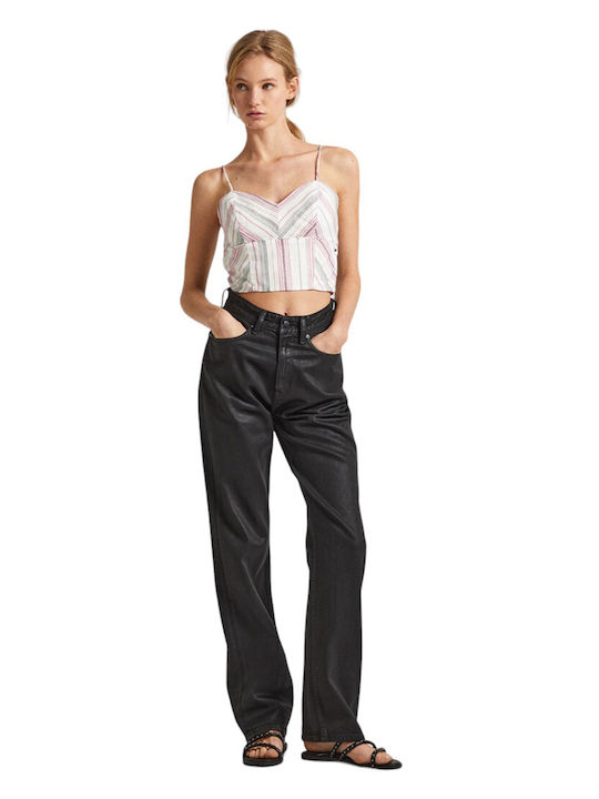 Γυναικείο Καλοκαιρινό Crop Top Λινό με Τιράντες Ριγέ Πολύχρωμο