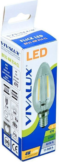 Vivalux Λάμπα LED 4W για Ντουί E14 και Σχήμα C35 Φυσικό Λευκό 470lm