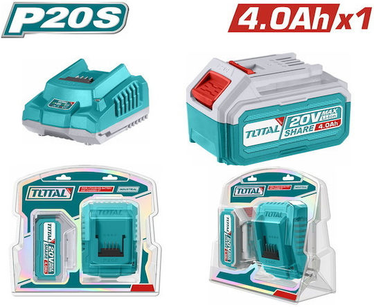 Total Σετ Μπαταρίας Λιθίου Χωρητικότητας 4Ah 20V με Φορτιστή