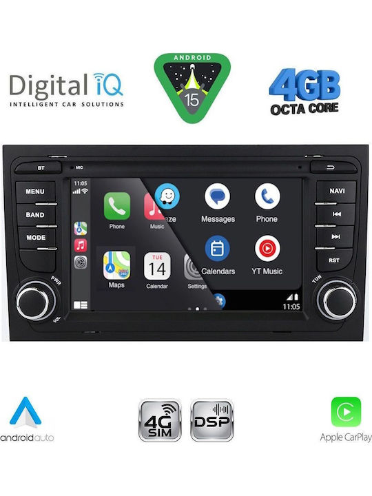 Digital IQ Auto-Audiosystem für Audi A4 2002-2008 (Bluetooth/USB/WiFi/GPS/Apple-Carplay/Android-Auto)
