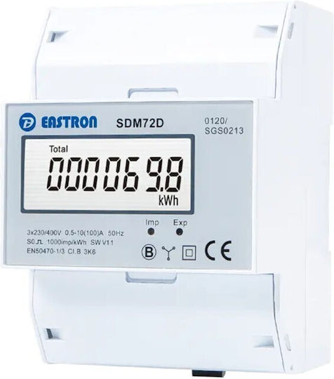 Eastron SDM-530D Μετρητής Παλμών Ηλεκτρολογικού Πίνακα Ψηφιακό Ράγας Τριφασικό Ψηφιακός Τριφασικός έως 100A 501-596231001