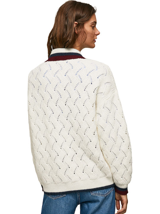 Damen Langarm Pullover mit V-Ausschnitt Gestreift Beige