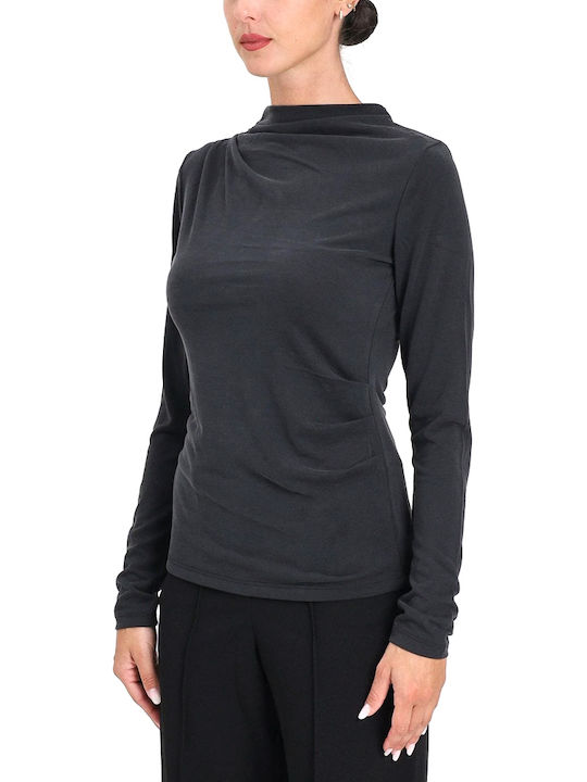 Life Damen Bluse Langärmelig Rollkragenpullover Schwarz