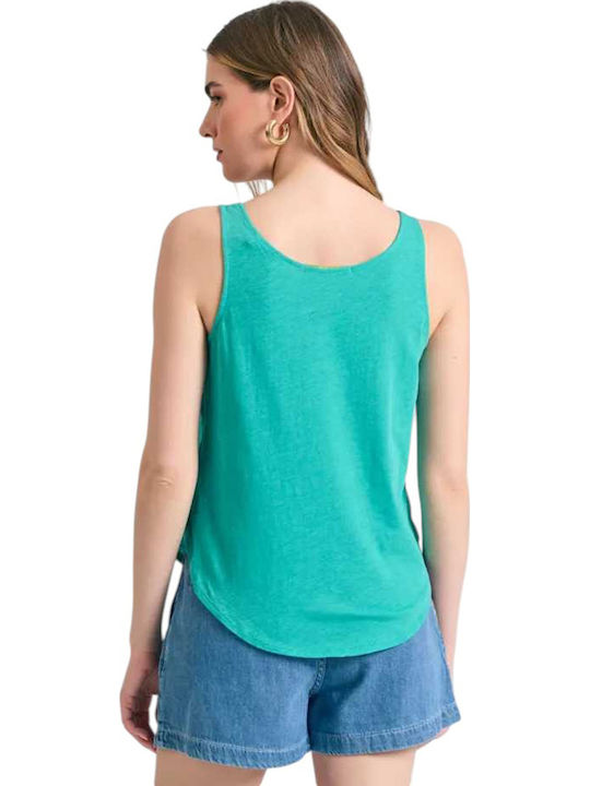 Damen Bluse Baumwolle Ärmellos Turquoise, Caribbean Green