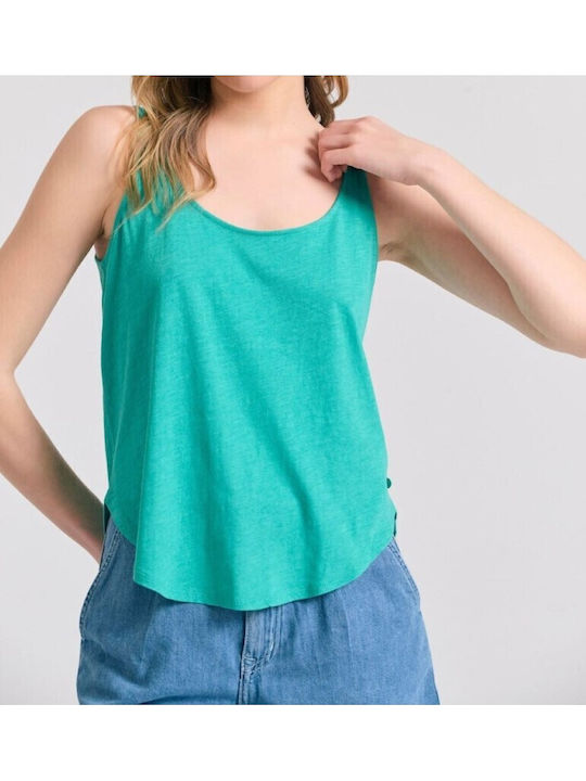 Damen Bluse Baumwolle Ärmellos Turquoise, Caribbean Green