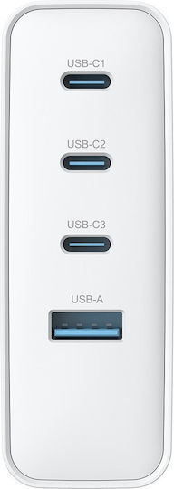 Devia Φορτιστής Χωρίς Καλώδιο GaN με Θύρα USB-A και 3 Θύρες USB-C 100W Power Delivery / Quick Charge 3.0 Λευκός (RCE-10001)