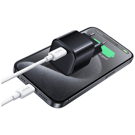 Usams Φορτιστής GaN με Θύρα USB-C και Καλώδιο USB-C - Lightning 20W Power Delivery Λευκός (CC260)