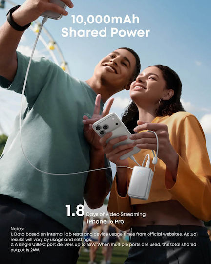 Anker Nano Power Bank 10000mAh 45W с USB-A порт и USB-C порт Power Delivery Бял