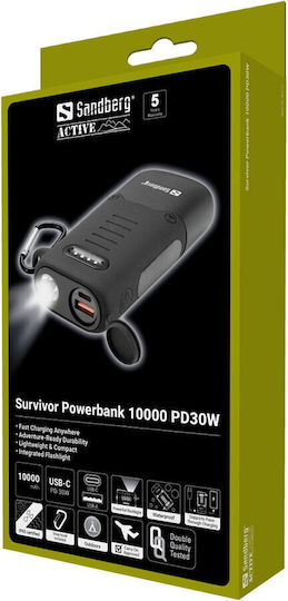 Sandberg Survivor Power Bank 10000mAh 30W with USB-A Port and USB-C Port Black