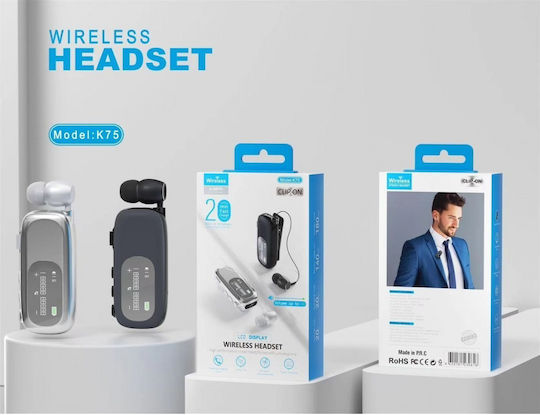 K75 In-ear Bluetooth Handsfree Ακουστικό Πέτου Ασημί