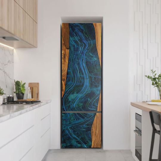 Protective Magnetic Refrigerator Cover Resin Wave Design On Wood 60x190 Cm