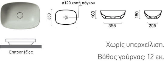 GSI Nubes Επικαθήμενος Νιπτήρας Πορσελάνης 50x35cm Γκρι Ματ