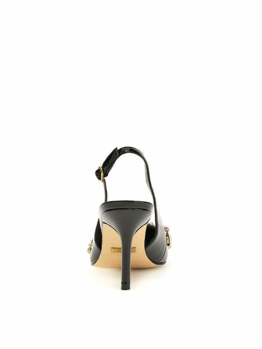 Patent Leather Pointed Toe Black High Heels with Strap