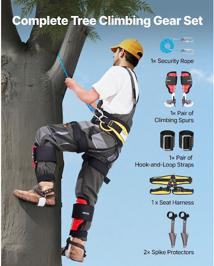 Vevor Tree Climbing Spike Set Adjustable Tree Climbing Equipment Protective Spike Straps Load Capacity 159 Kg Durable Arboriculture Equipment Aluminum Fruit Picking Hunting