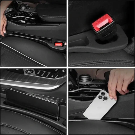 Set 2 Suporturi Pentru Scaun Auto 2-în-1 Compartiment De Depozitare Zola Anticădere Pentru Telefon Chei 40,9 × 6,5 × 3,3 Cm Negre