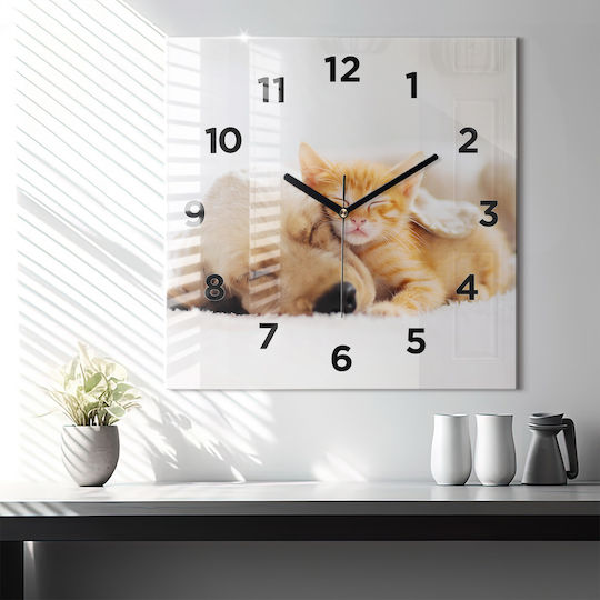 Tulup Αθόρυβο Ρολόι Τοίχου Γυάλινο Κίτρινο 60x60cm