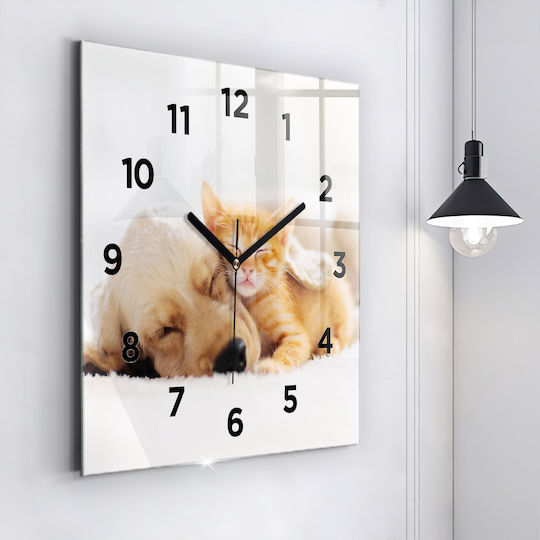Tulup Αθόρυβο Ρολόι Τοίχου Γυάλινο Κίτρινο 60x60cm