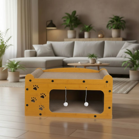 Căsuță 3 În 1 Pentru Pisici Zola Spațiu De Ascuțit Ghearele 2 Jucării Material HDF Carton Ondulat 29,5 X 56 X 27 Cm Maro